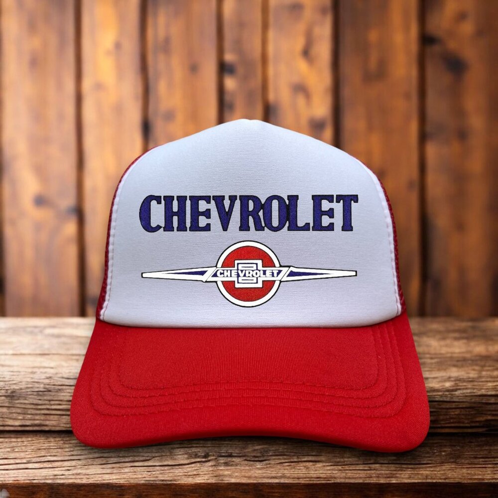 Chevrolet Mens Trucker Hat Red Snapback 1930s Logo Vintage Retro Baseball Cap